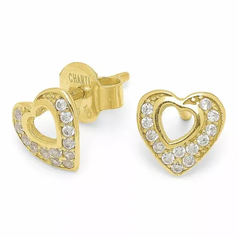 Billiga hjärta zirkon örhängen i förgyllt silver