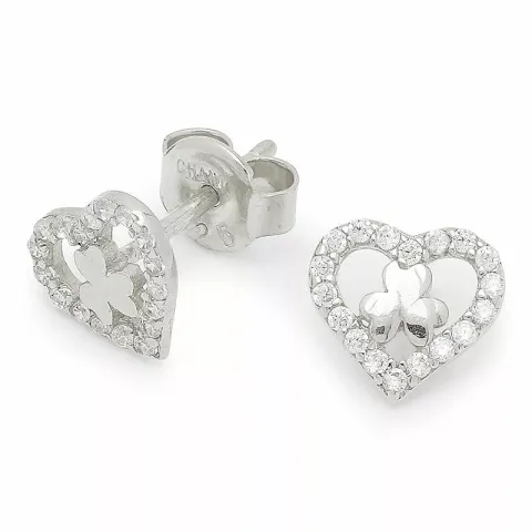 Små treklöver hjärteörhängen i silver