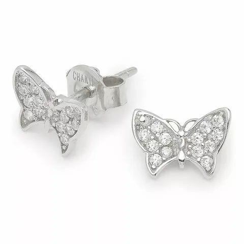 Små fjärilar vita zirkon örhängestift i silver
