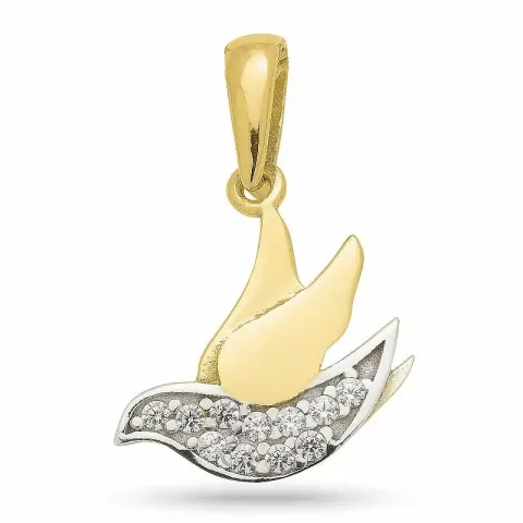 Kollektionsprov fågel zirkon hängen i förgyllt silver med rhodination