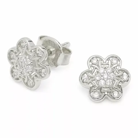 äkta  blommor zirkon örhängestift i silver