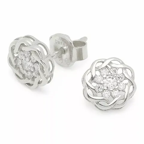 mönstrad vita zirkon blommorörhängen i silver