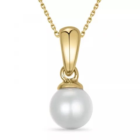 5 mm pärla halsband i förgyllt silver med hängen i 14 karat guld