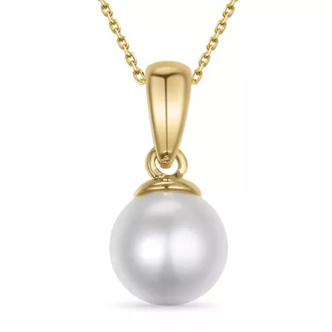6 mm pärla halsband i förgyllt silver med hängen i 14 karat guld