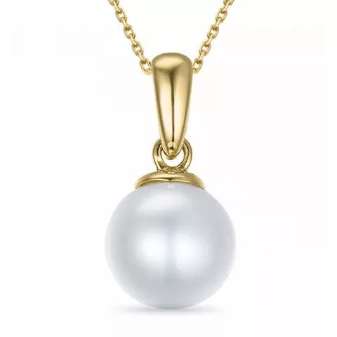 7 mm pärla halsband i förgyllt silver med hängen i 14 karat guld