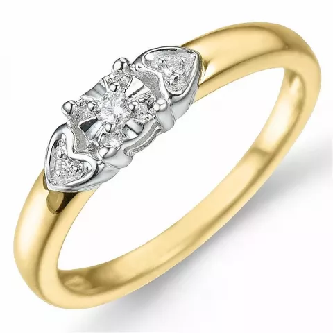 Hjärta diamant ring i 9 karat guld- och vitguld 0,03 ct