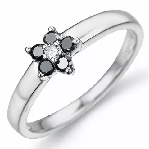 Blommor sort diamant ring i 9 karat vitguld 0,04 ct 0,23 ct