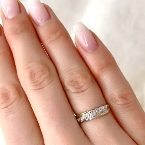 abstrakt diamant ring i 9 karat guld- och vitguld 0,01 ct
