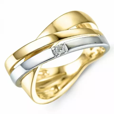 bred diamant guld ring i 9 karat guld- och vitguld 0,03 ct