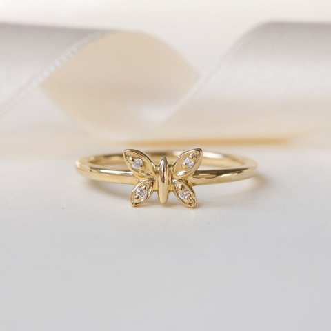 Fjärilar diamant ring i 9 karat guld 0,02 ct