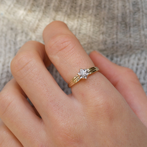 blommor diamant ring i 9 karat guld- och vitguld 0,08 ct