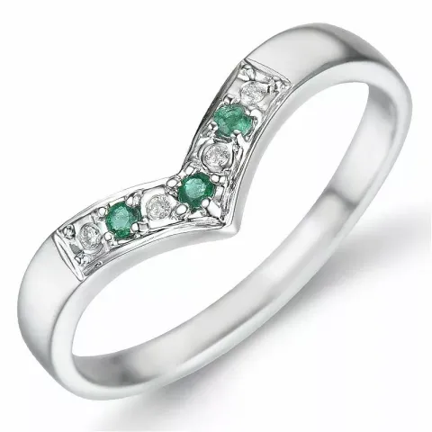 V smaragd diamantring i 9 karat vitguld 0,02 ct 0,06 ct