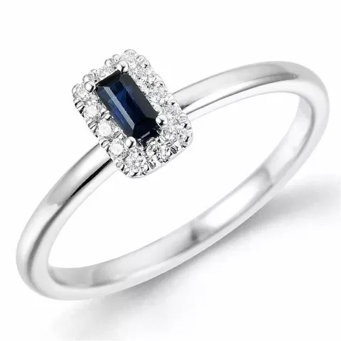 fyrkantigt safir diamantring i 9 karat vitguld 0,23 ct 0,07 ct