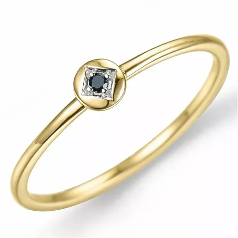 rund sort diamant ring i 9 karat guld 0,01 ct