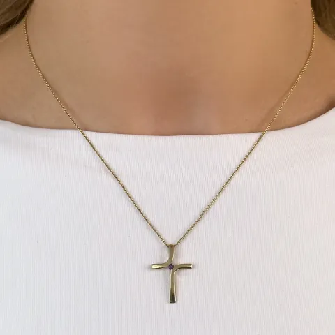 kors ametist hängen i 9 carat guld 0,02 ct