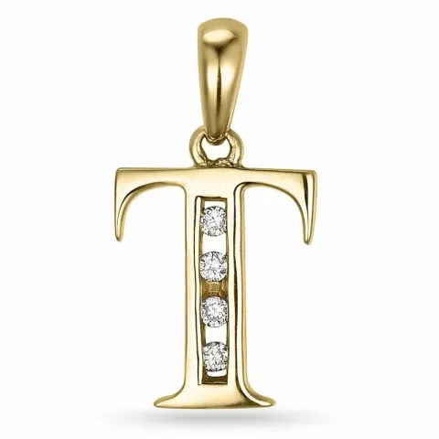 bokstav t diamant hängen i 9 carat guld 0,04 ct