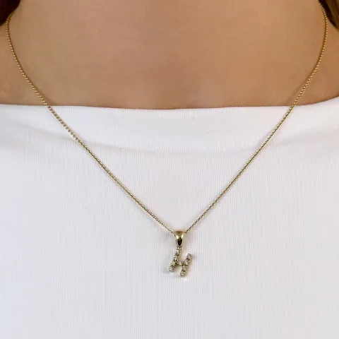 Bokstav h diamant hängen i 9 carat guld 0,05 ct