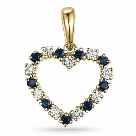 hjärta safir diamantberlocker i 9 carat guld 0,20 ct 0,29 ct