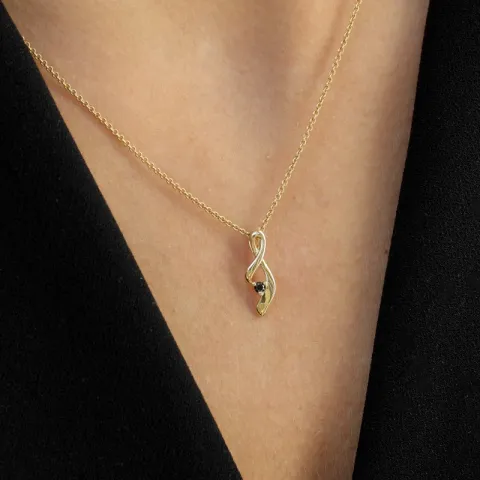 abstrakt sort diamant hängen i 9 carat guld 0,03 ct