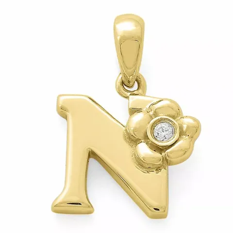 Bokstav n diamant hängen i 9 carat guld 0,01 ct