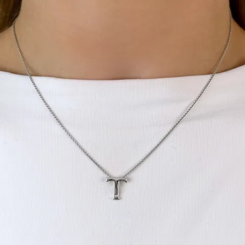 Bokstav t diamant hängen i 9 carat vitguld 0,01 ct