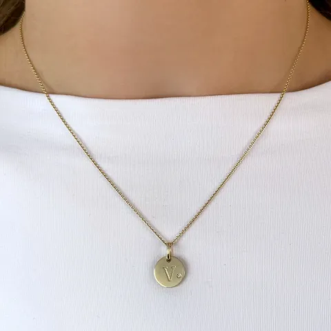 bokstav v diamant hängen i 9 carat guld 0,01 ct