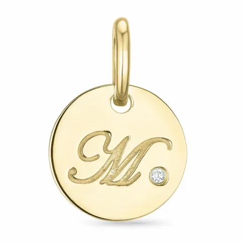 bokstav m diamant hängen i 9 carat guld 0,01 ct