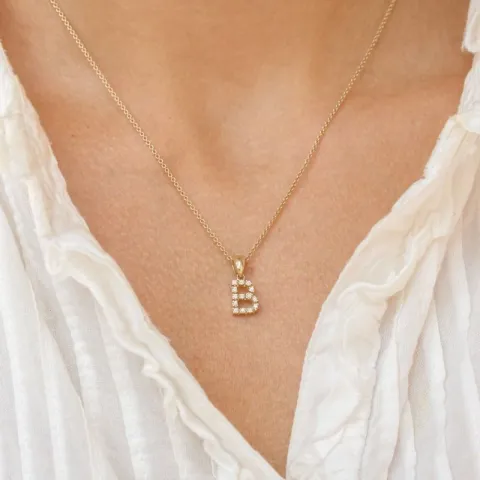 bokstav b diamant hängen i 9 carat guld 0,084 ct