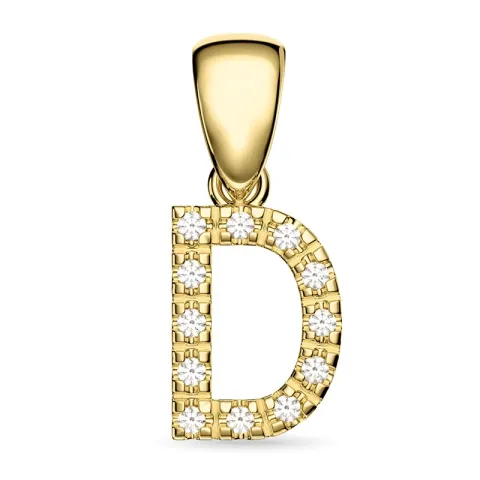 bokstav d diamant hängen i 9 carat guld 0,08 ct