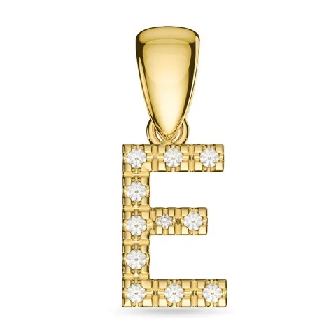 bokstav e diamant hängen i 9 carat guld 0,07 ct
