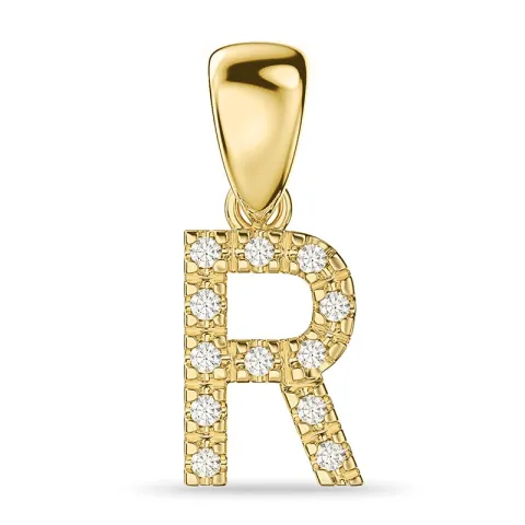 bokstav r diamant hängen i 14  carat guld 0,08 ct