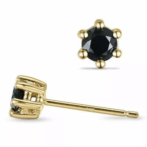 svarta diamant solitäreörhängestift i 9 karat guld med svart diamant