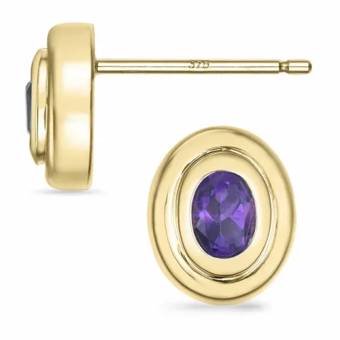 ovala ametist solitäreörhängestift i 9 karat guld med ametist