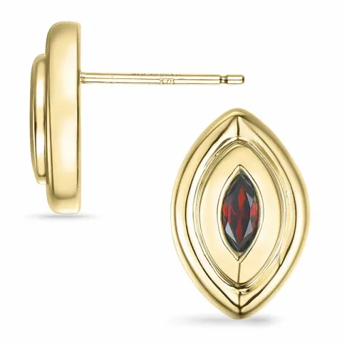ovala granat solitäreörhängestift i 9 karat guld med granat
