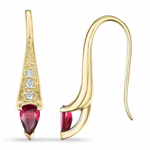 långa rubin briljiantöronringar i 9 karat guld med rubin och diamant