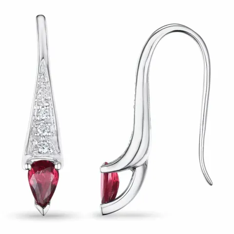 långa rubin briljiantöronringar i 9 karat vitguld med rubin och diamant