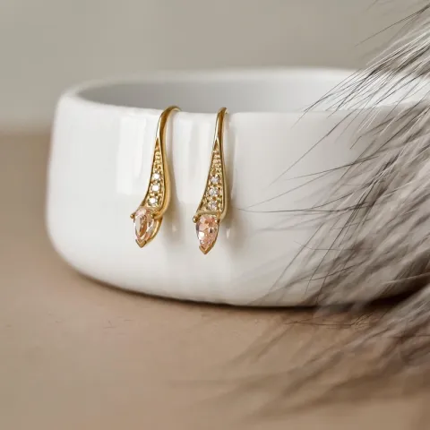 långa morganit briljiantöronringar i 9 karat guld med morganit och diamant