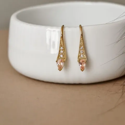 långa morganit briljiantöronringar i 9 karat guld med morganit och diamant