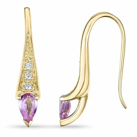 långa rosa safir diamantörhängen i 9 karat guld med rosa safir och diamant
