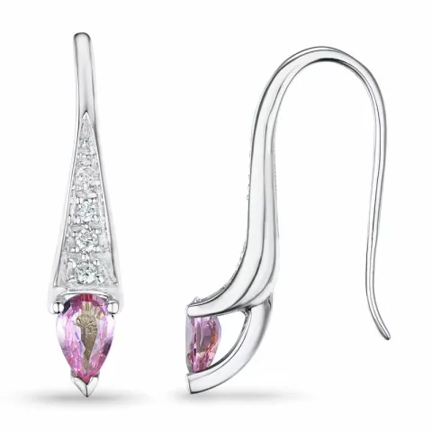 långa rosa safir briljiantöronringar i 9 karat vitguld med rosa safir och diamant