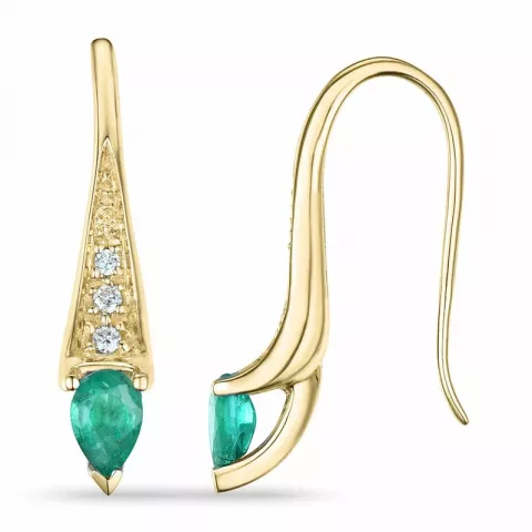 långa smaragd briljiantöronringar i 9 karat guld med smaragd och diamant 