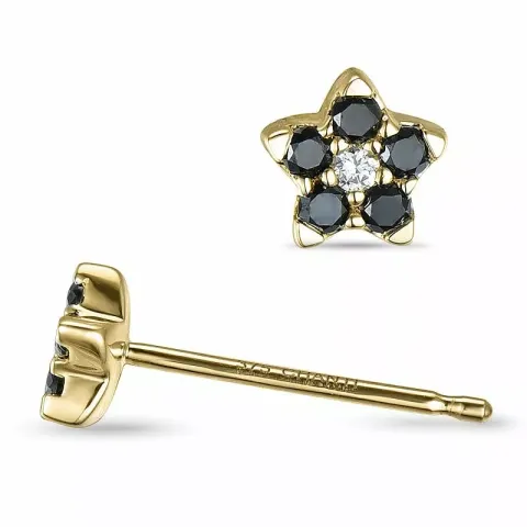 stjärna svarta diamant örhängestift i 9 karat guld med diamant och svart diamant