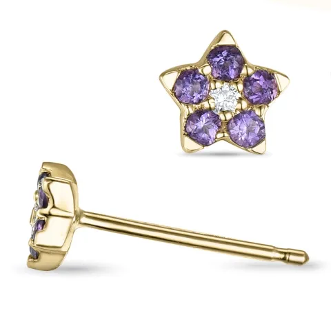 Blommor ametist diamantörhängen i 9 karat guld med diamanter och ametister