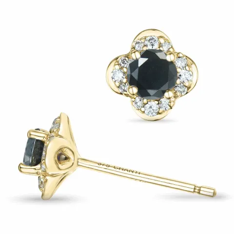blommor svarta diamant briljiantöronringar i 9 karat guld med svart diamant och diamant