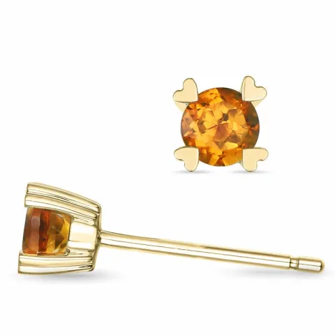 2 x 0,19 ct citrin solitäreörhängestift i 9 karat guld med citrin