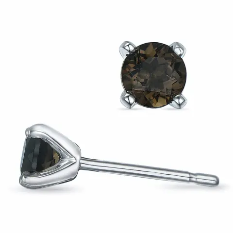 2 x 0,25 ct rökfärgat kvarts solitäreörhängestift i 9 karat vitguld med rökfärgad kvarts
