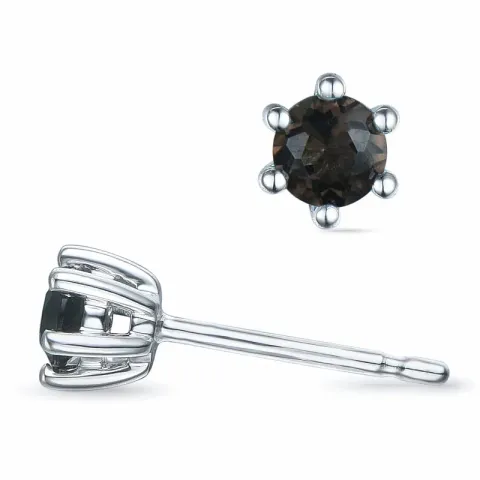 2 x 0,10 ct rökfärgat kvarts solitäreörhängestift i 9 karat vitguld med rökfärgad kvarts