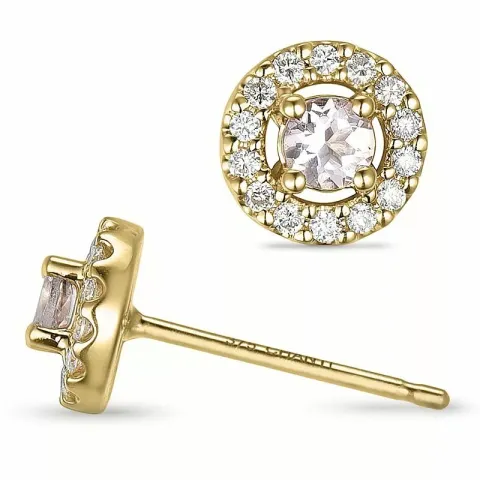 runda morganit diamantörhängen i 9 karat guld med diamant och morganit