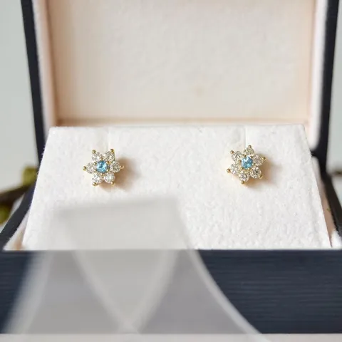 blommor topas diamantörhängen i 9 karat guld med diamant och topas