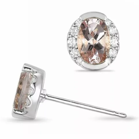 ovala morganit diamantörhängen i 9 karat vitguld med diamant och morganit